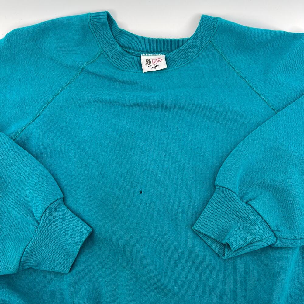 Vintage 80s Lee Women's Sweatshirt Teal Distressed Bubble Fit Cropped L/XL